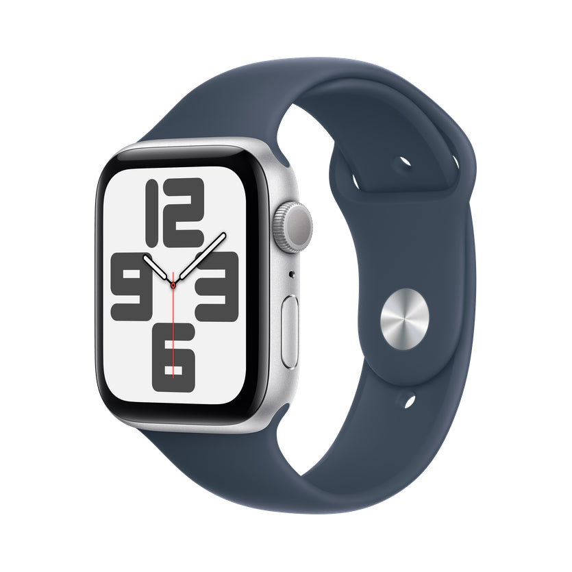 Apple Watch SE 2 44 mm Aluminium Argent – vue trois-quarts