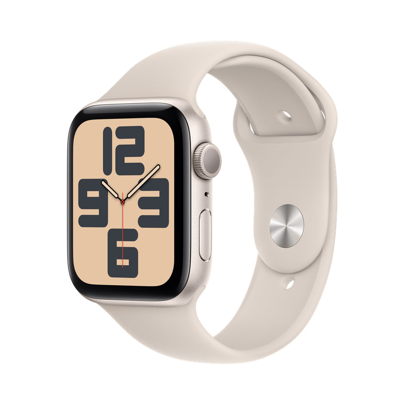 Apple Watch SE 2 44 mm Aluminium Lumière stellaire – vue trois-quarts
