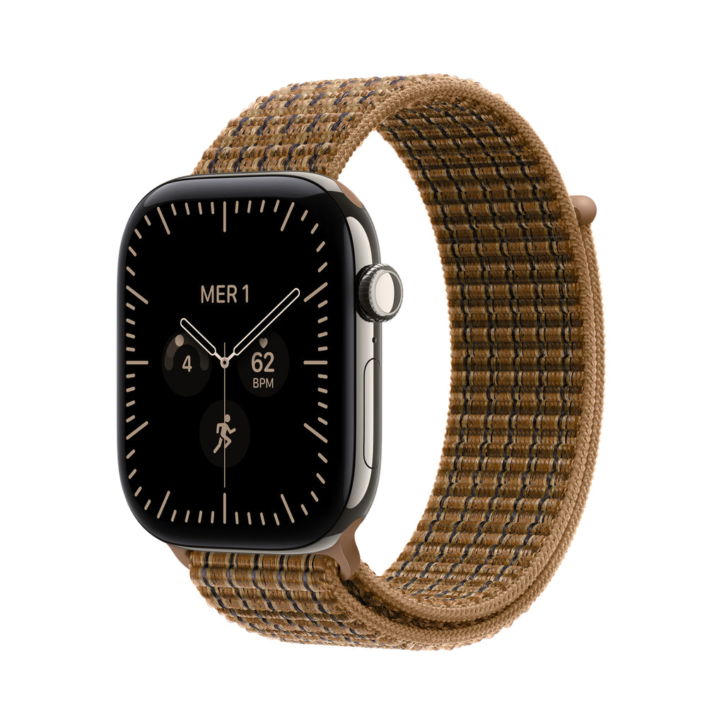 Apple Watch Series 12 46 mm Titane naturel – vue trois-quarts