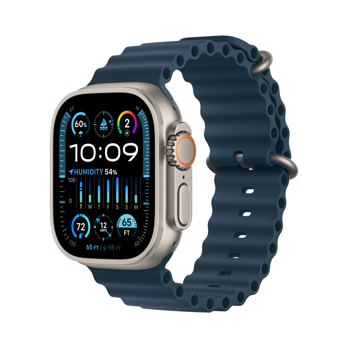 Apple Watch Ultra 2 49 mm Titane naturel – vue trois-quarts