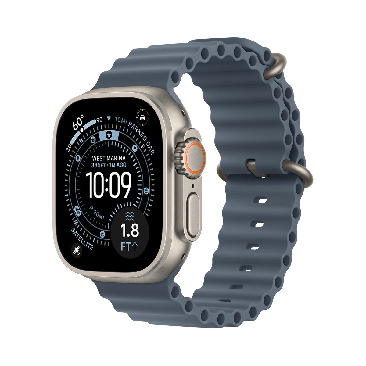 Apple Watch Ultra 3 49 mm Titane naturel – vue trois-quarts