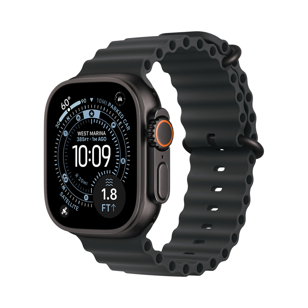 Apple Watch Ultra 3 49 mm Titane noir – vue trois-quarts
