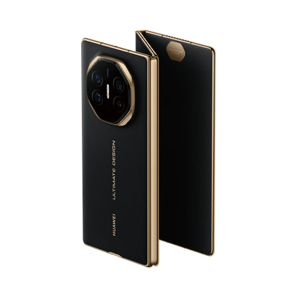 Huawei Mate XT Ultimate Design Black – dos, trois-quarts, partiellement déplié