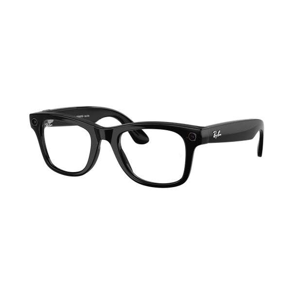 Ray-Ban Meta Wayfarer (Gen 2) Brillant Noir – Incolore/Vert Graphite Transitions® – vue trois-quarts