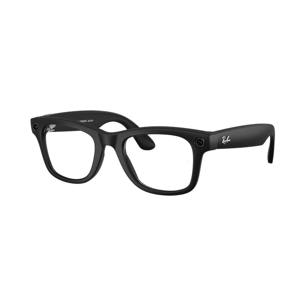Ray-Ban Meta Wayfarer (Gen 2) Mat Noir – Incolore Filtre lumière bleu-violet – vue trois-quarts